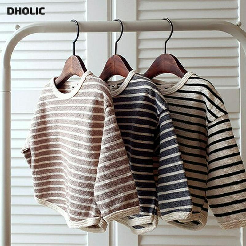 ボーダーコットンTシャツ・u09096 キッズ【3~8才】【tops】【トップス Tシャツ 長袖 ボーダー 柄 ロンT コットン 綿 カジュアル ラフ シンプル 女の子 男の子 秋 冬 韓国 韓国子供服 子供 こども 子供服 こども服】【KIDS】