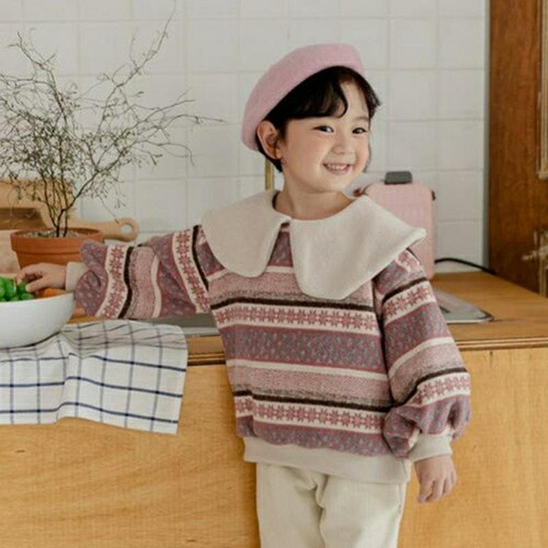 【キッズ20%OFF】ビッグカラーノルディックニット(kids)・u09146 キッズ【3~8才】【tops】【トップス ニット ニットトップス 長袖 ノルディック 総柄 ビックカラー 可愛い かわいい カジュアル 女の子 男の子 冬 韓国 韓国子供服 子供 こども 子供服 こども服】【KIDS】