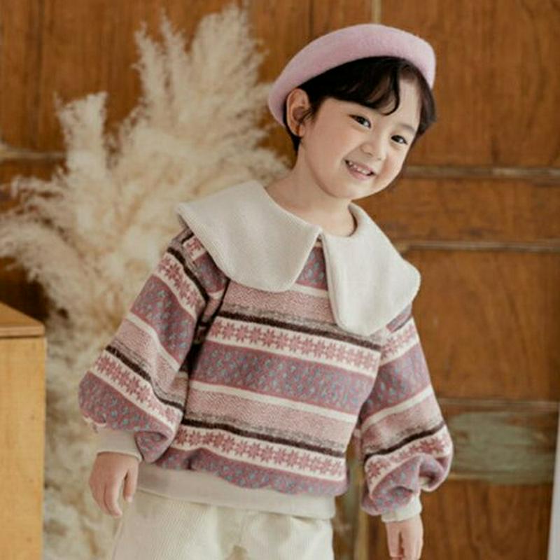 【キッズ20%OFF】ビッグカラーノルディックニット(kids)・u09146 キッズ【3~8才】【tops】【トップス ニット ニットトップス 長袖 ノルディック 総柄 ビックカラー 可愛い かわいい カジュアル 女の子 男の子 冬 韓国 韓国子供服 子供 こども 子供服 こども服】【KIDS】
