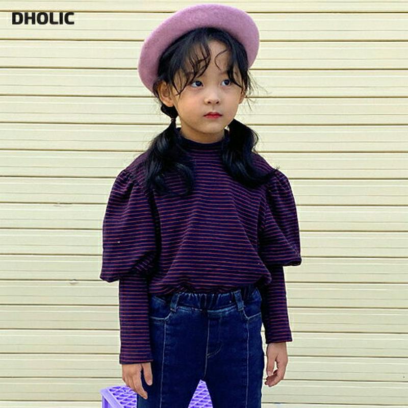 【キッズ20%OFF】パフスリーブボーダーTシャツ(kids)・u09217 キッズ【3~8才】【tops】【トップス Tシャツ 長袖 ボーダー柄 ロンT パフスリーブ ボリューム袖 カジュアル 女の子 秋 冬 韓国 韓国子供服 子供 こども 子供服 こども服】【KIDS】
