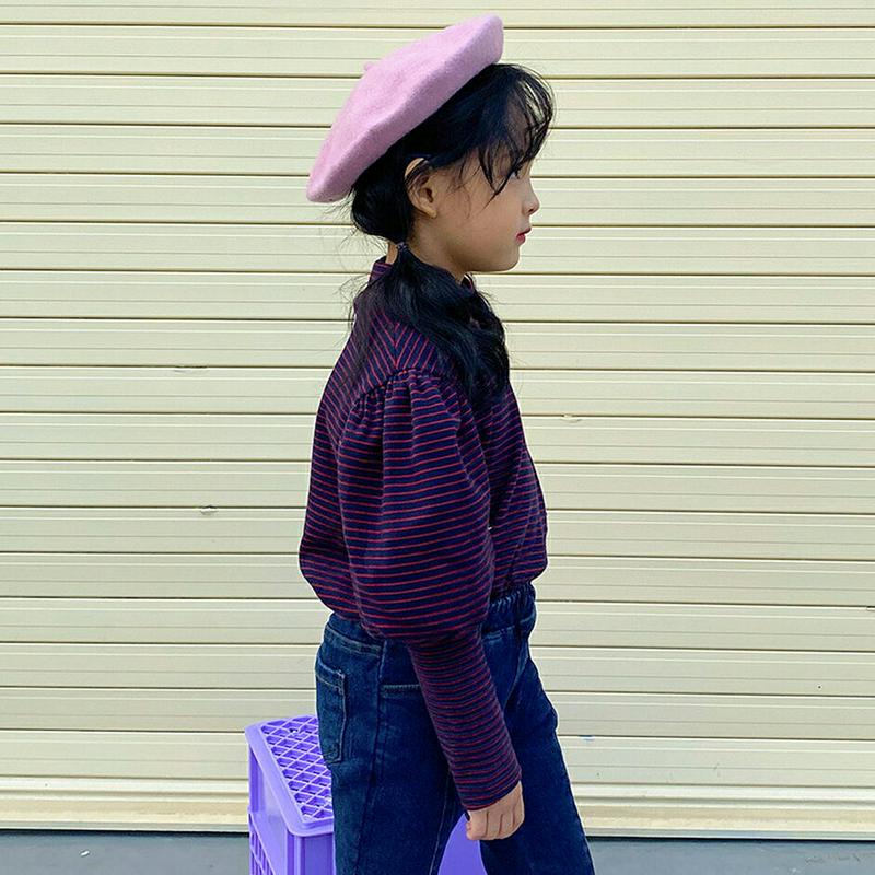 【キッズ20%OFF】パフスリーブボーダーTシャツ(kids)・u09217 キッズ【3~8才】【tops】【トップス Tシャツ 長袖 ボーダー柄 ロンT パフスリーブ ボリューム袖 カジュアル 女の子 秋 冬 韓国 韓国子供服 子供 こども 子供服 こども服】【KIDS】