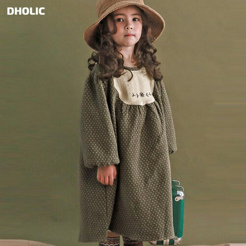 【キッズ20%OFF】パフ袖ドットワンピース・p009228 キッズ【3~8才】【ops】【ワンピース ロング ロングワンピース 長袖 ドット柄 パフスリーブ ボリューム袖 可愛い かわいい 女の子 秋 冬 韓国 韓国子供服 子供 こども 子供服 こども服】【KIDS】