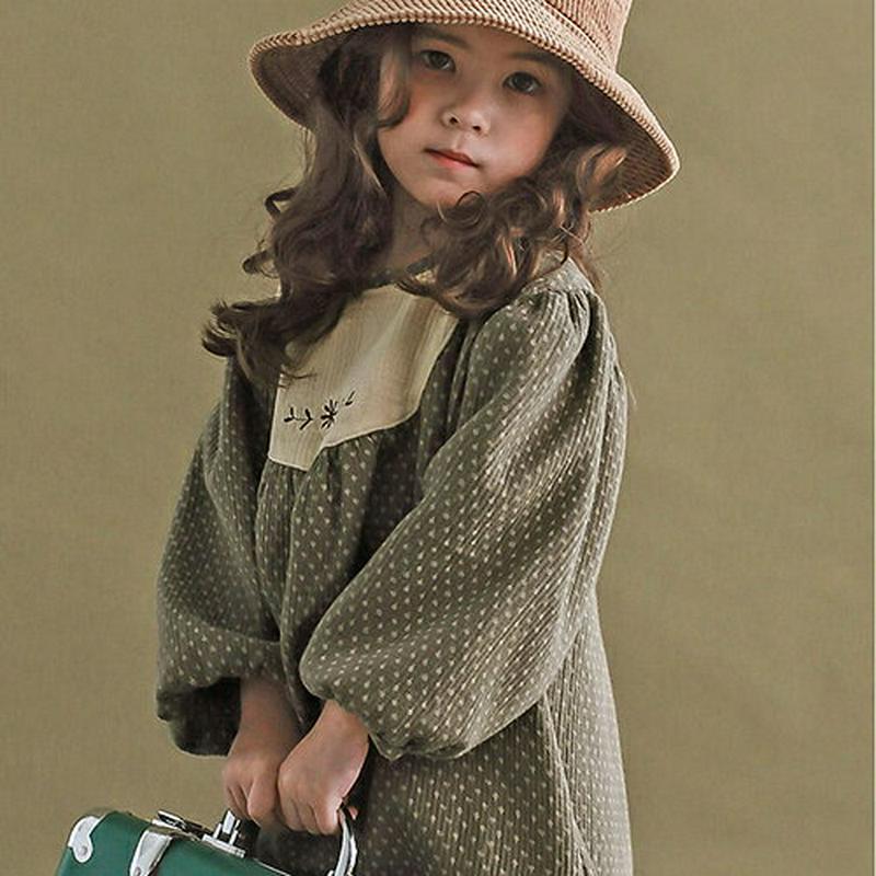 【キッズ20%OFF】パフ袖ドットワンピース・p009228 キッズ【3~8才】【ops】【ワンピース ロング ロングワンピース 長袖 ドット柄 パフスリーブ ボリューム袖 可愛い かわいい 女の子 秋 冬 韓国 韓国子供服 子供 こども 子供服 こども服】【KIDS】