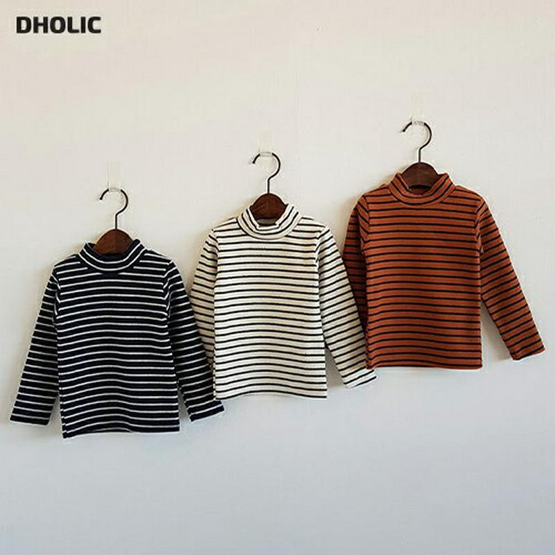 両起毛ボーダーハイネックTシャツ・u09094 キッズ【3~8才】【tops】【トップス Tシャツ 長袖 ハイネック ボーダー 柄 起毛 裏起毛 カジュアル ロンT シンプル ラフ 女の子 男の子 冬 韓国 韓国子供服 子供 こども 子供服 こども服】【KIDS】