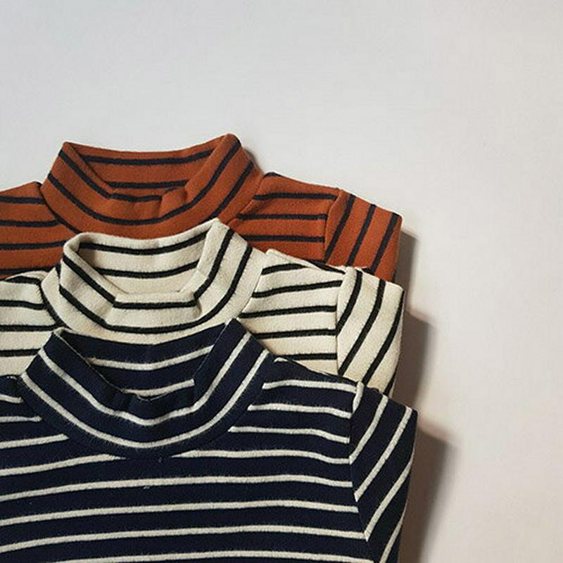両起毛ボーダーハイネックTシャツ・u09094 キッズ【3~8才】【tops】【トップス Tシャツ 長袖 ハイネック ボーダー 柄 起毛 裏起毛 カジュアル ロンT シンプル ラフ 女の子 男の子 冬 韓国 韓国子供服 子供 こども 子供服 こども服】【KIDS】
