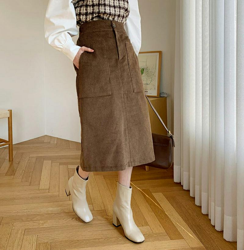 【只今10%OFF】コーデュロイペンシルスカート・全3色・t56272 レディース【sk】【韓国 ファッション ボトムス スカート ロング丈 ロングスカート ペンシルスカート コーデュロイ Hライン ポケット スリット バックゴム シンプル 大人 上品 秋 冬】