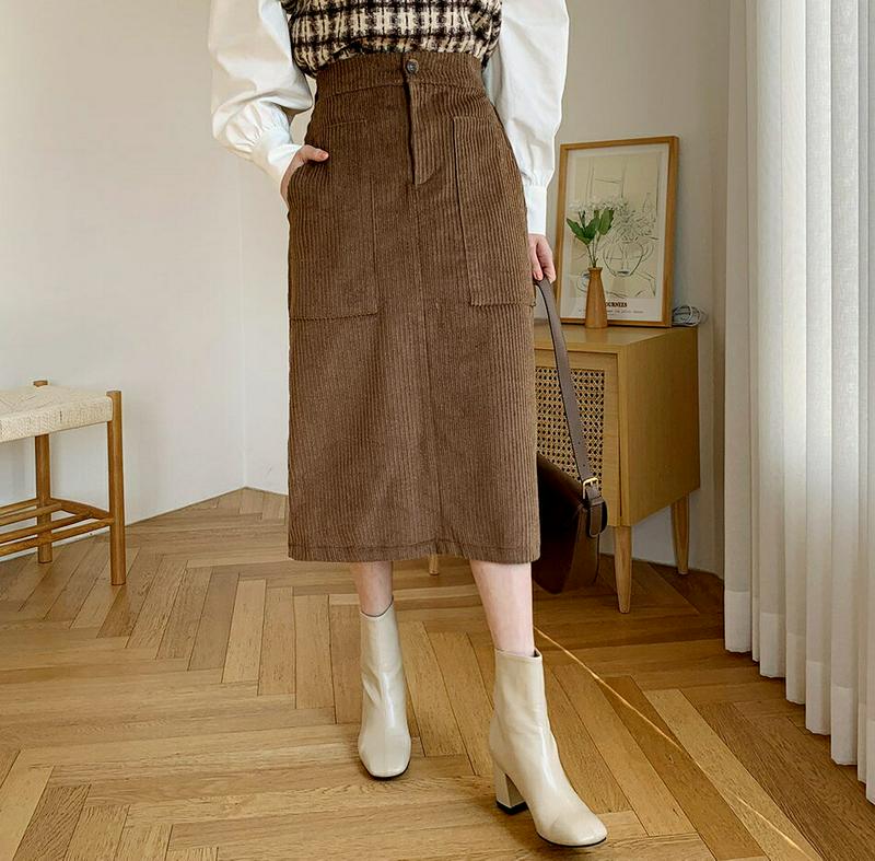 【只今10%OFF】コーデュロイペンシルスカート・全3色・t56272 レディース【sk】【韓国 ファッション ボトムス スカート ロング丈 ロングスカート ペンシルスカート コーデュロイ Hライン ポケット スリット バックゴム シンプル 大人 上品 秋 冬】