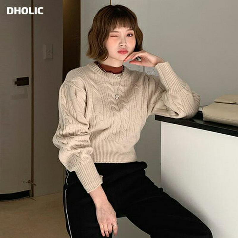 【只今15%OFF】クロップドケーブルニット・全4色・t56293 レディース【tops】【韓国 ファッション トップス ニット ニットトップス パフスリーブ 長袖 ボリューム袖 ラウンドネック クロップド クロップド丈 ケーブルニット ツイスト シンプル カジュアル ガーリー 秋 冬】
