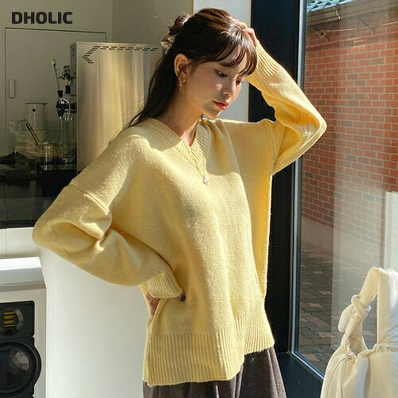 【只今15%OFF】リブヘムVネックニット・全4色・t56256 レディース【tops】【韓国 ファッション トップス ニット ニットトップス ロングスリーブ 長袖 Vネック 鎖骨 デコルテ リブ シンプル 単色 無地 カジュアル ベーシック ゆったり ラフ 秋 冬】