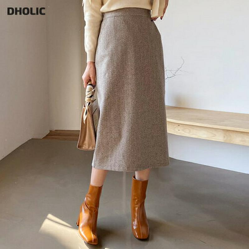 【只今10%OFF】ヘリンボーンHラインスカート・全2色・b56273 レディース【sk】【韓国 ファッション ボトムス スカート ロング丈 ロングスカート Hライン Hラインスカート ヘリンボーン スリット バックゴム スリム シンプル シック 大人 秋 冬】