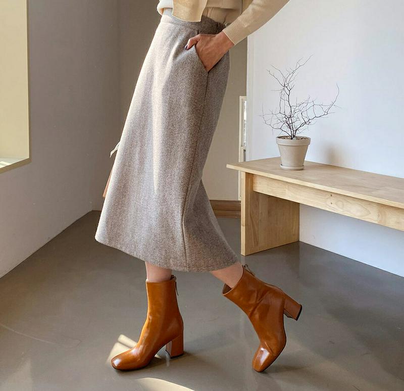 【只今10%OFF】ヘリンボーンHラインスカート・全2色・b56273 レディース【sk】【韓国 ファッション ボトムス スカート ロング丈 ロングスカート Hライン Hラインスカート ヘリンボーン スリット バックゴム スリム シンプル シック 大人 秋 冬】