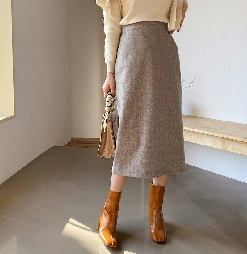 【只今10%OFF】ヘリンボーンHラインスカート・全2色・b56273 レディース【sk】【韓国 ファッション ボトムス スカート ロング丈 ロングスカート Hライン Hラインスカート ヘリンボーン スリット バックゴム スリム シンプル シック 大人 秋 冬】