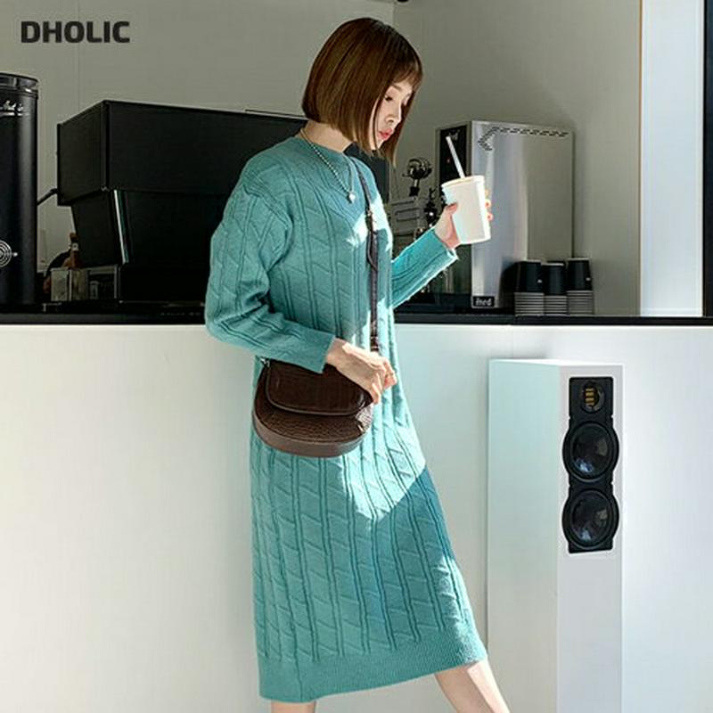 【只今15%OFF】ニットロングワンピース・全4色・b56266 レディース【ops】【韓国 ファッション ワンピース ロングワンピース ニットワンピース 長袖 ロングスリーブ ラウンドネック Hライン シンプル カジュアル 大人 上品 秋 冬】