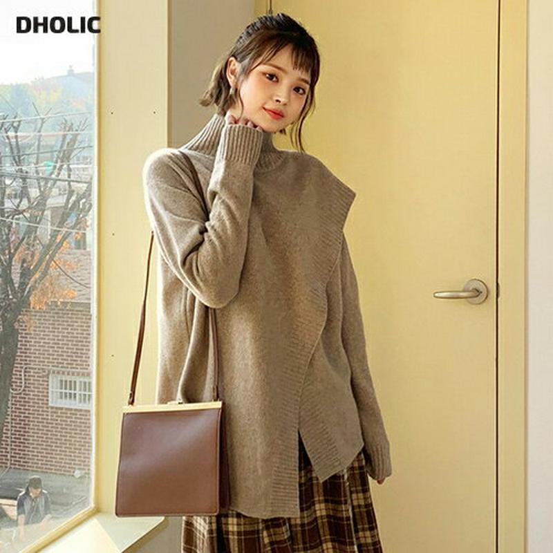 ダイアゴナルハイネックニット・全4色・b56260 レディース【tops】【韓国 ファッション トップス ニット ニットトップス ロングスリーブ 長袖 ハイネック ダイアゴナル スリット 斜め シンプル カジュアル ゆったり ルーズ 大人 上品 秋 冬】