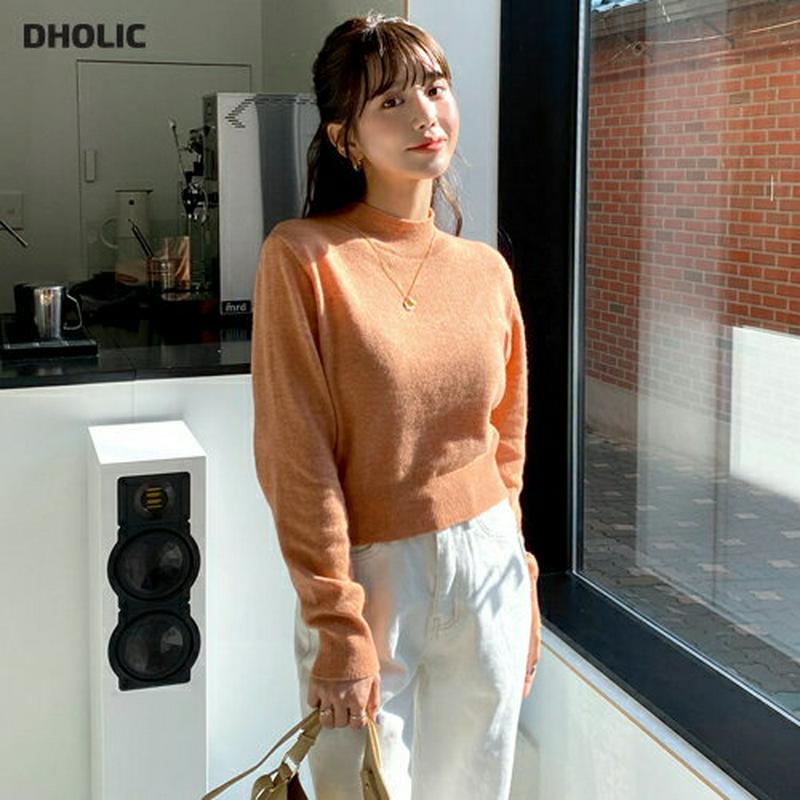 【只今15%OFF】ウール混ハーフネックニット・全5色・b56254 レディース【tops】【韓国 ファッション トップス ニット ニットトップス ロングスリーブ 長袖 ハーフネック ウール混 シンプル 単色 無地 カジュアル ベーシック リブ ラフ 大人 秋 冬】