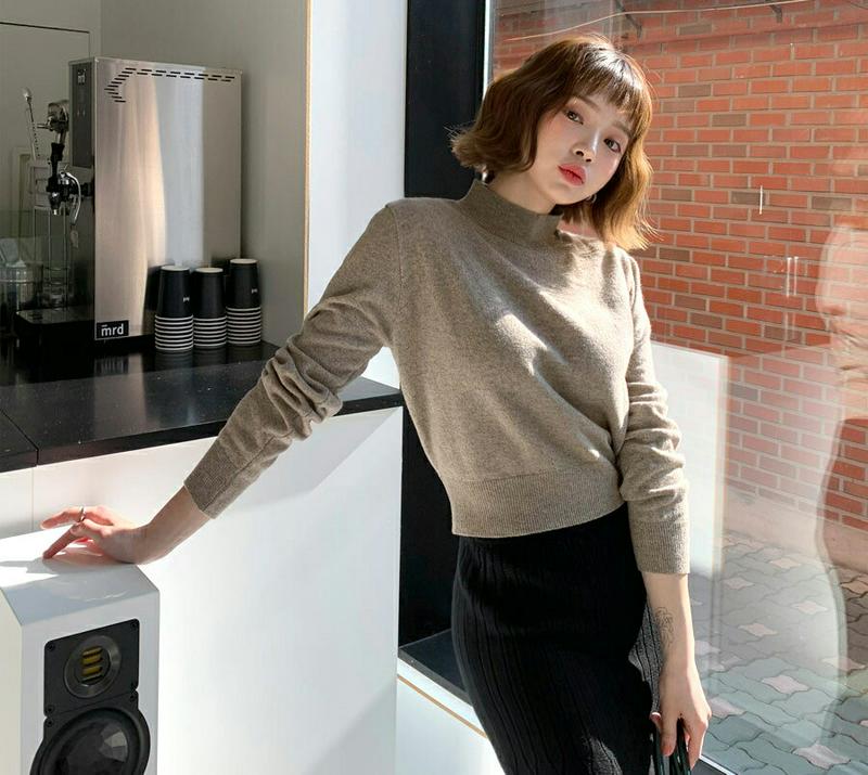 【只今15%OFF】ウール混ハーフネックニット・全5色・b56254 レディース【tops】【韓国 ファッション トップス ニット ニットトップス ロングスリーブ 長袖 ハーフネック ウール混 シンプル 単色 無地 カジュアル ベーシック リブ ラフ 大人 秋 冬】