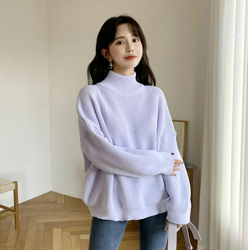 【只今15%OFF】ハーフネックルーズニット・全3色・b56259 レディース【tops】【韓国 ファッション トップス ニット ニットトップス 長袖 ロングスリーブ ドロップショルダー リブ ハーフネック ゆったり シンプル カジュアル 単色 無地 ラフ 秋 冬】