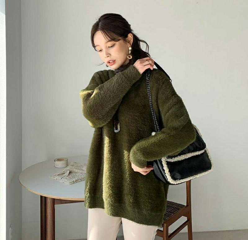 【只今15%OFF】ソフトVネックニット・全5色・b65136 レディース 【tops】【韓国 ファッション トップス ニット 長袖 シャギー もこもこ ファー ブークレ ソフト やわらかい 無地 ルーズ ゆったり ロング 体型カバー お尻カバー カジュアル 秋 冬】【ハイホリHIHOLLI】