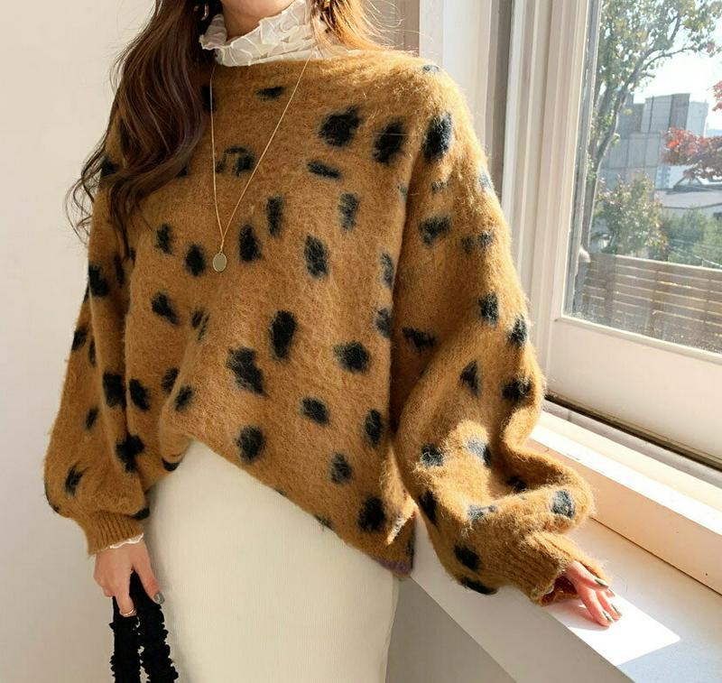 【只今15%OFF】ソフトレオパードニット・全3色・t65139 レディース 【tops】【韓国 ファッション トップス ニット ラウンドネック 長袖 もこもこ ブークレ ヒョウ柄 アニマル柄 パターン ルーズ ゆったり オーバーサイズ カジュアル 秋 冬】【ハイホリHIHOLLI】