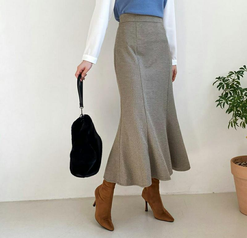 【只今10%OFF】ヘリンボーンマーメイドスカート・全2色・t65151 レディース【sk】【韓国 ファッション ボトムス スカート ロング丈 ロングスカート マーメイド マーメイドスカート ヘリンボーン バックゴム シック シンプル 大人 フェミニン 秋 冬】【ハイホリHIHOLLI】
