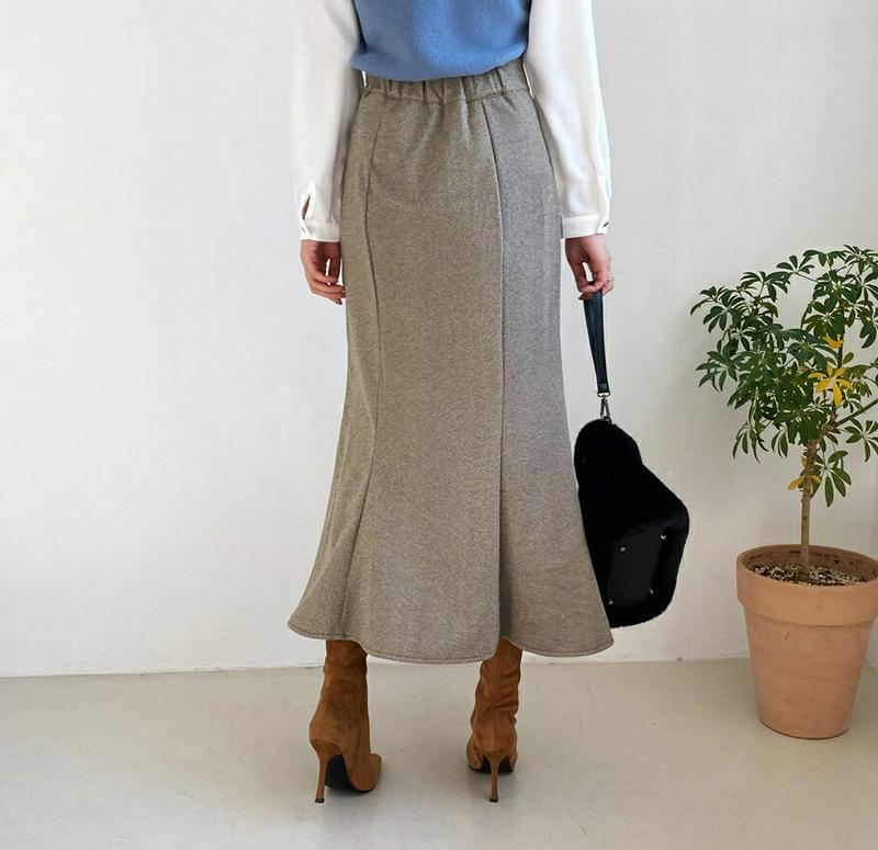 【只今10%OFF】ヘリンボーンマーメイドスカート・全2色・t65151 レディース【sk】【韓国 ファッション ボトムス スカート ロング丈 ロングスカート マーメイド マーメイドスカート ヘリンボーン バックゴム シック シンプル 大人 フェミニン 秋 冬】【ハイホリHIHOLLI】