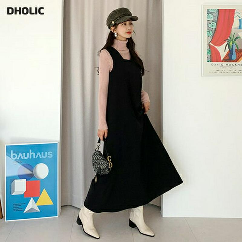 【只今15%OFF】スリーブレスワンピース・全2色・t61885 レディース【ops】【韓国 ファッション ワンピース ロングワンピース スリーブレス フレア 深Vネック 前後着用自由 2way シンプル 単色 無地 ゆったり 大人 上品 秋 冬】