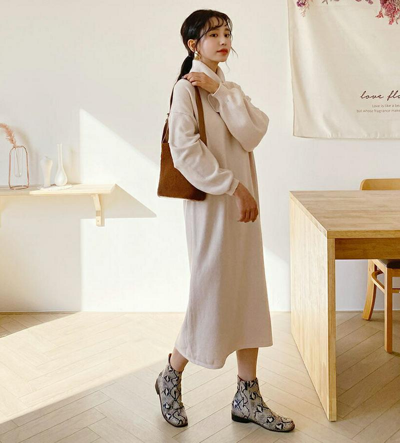 【只今15%OFF】マフラー付ニットワンピース・全3色・b61883 レディース【ops】【韓国 ファッション ワンピース ロングワンピース ニットワンピース 長袖 ロングスリーブ ラウンドネック ルーズ Hライン マフラー シンプル 単色 無地 カジュアル ゆったり ラフ 秋 冬】