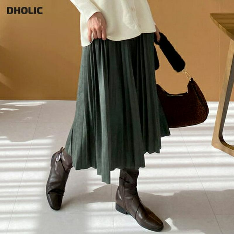 【只今10%OFF】スエード調プリーツスカート・全5色・b61815 レディース【sk】【韓国 ファッション ボトムス スカート ロング丈 ロングスカート プリーツ プリーツスカート スエード調 ウエストゴム 楽ちん 揺れ感 シンプル ゆったり 大人 上品 秋 冬】