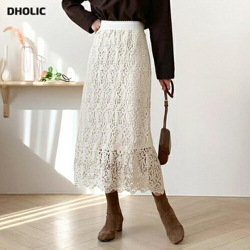 【只今10%OFF】レースフレアスカート・全2色・t61861 レディース【sk】【韓国 ファッション ボトムス スカート ロング丈 ロングスカート レース 総レース フレア フレアスカート Aライン ウエストゴム シンプル 上品 大人 秋 冬】