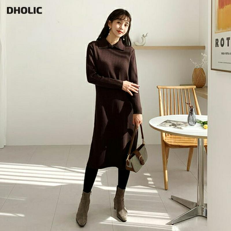 【只今15%OFF】ボタンネックリブワンピース・全3色・b61847 レディース【ops】【韓国 ファッション ワンピース ロングワンピース 長袖 ロングスリーブ タートルネック ボタン リブ シンプル カジュアル 単色 無地 ラフ 秋 冬】