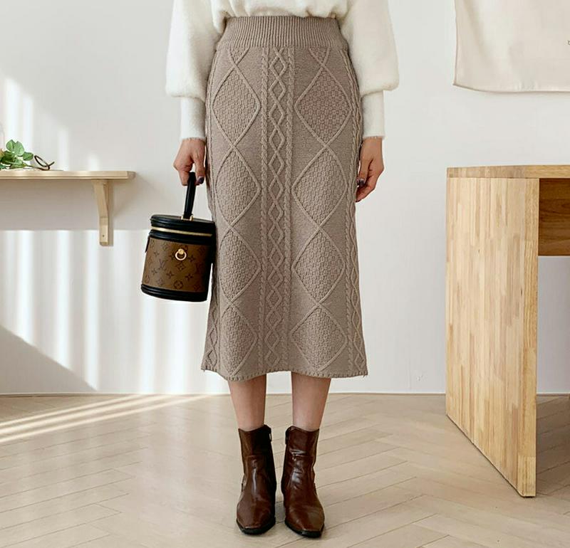 【只今10%OFF】ツイストニットスカート・全4色・b61818 レディース【sk】【韓国 ファッション ボトムス スカート ロング丈 ロングスカート ニット ニットスカート ツイスト ウエストゴム 楽ちん シンプル カジュアル ラフ 秋 冬】