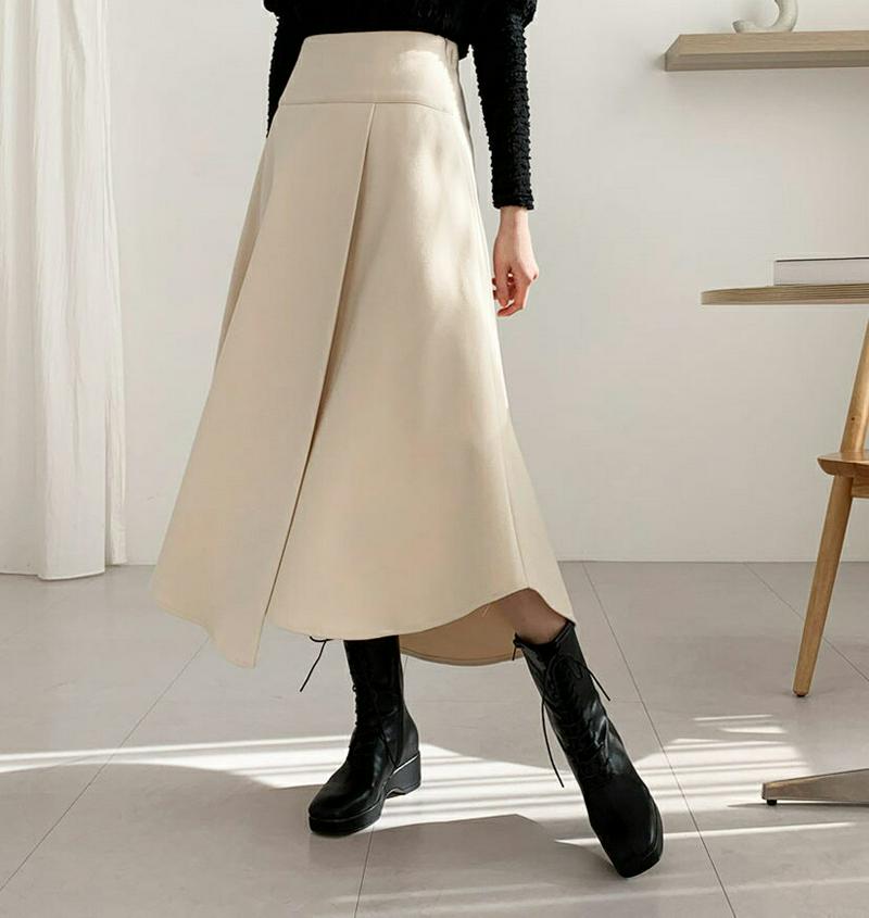 スリットフレアスカート・全3色・b61869 レディース【sk】【韓国 ファッション ボトムス スカート ロング丈 ロングスカート フレア フレアスカート スリット バックゴム ラウンドヘム 揺れ感 シンプル 単色 無地 大人 上品 秋 冬】