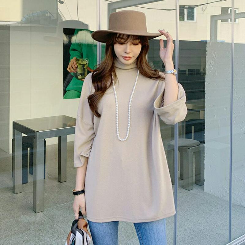 裏起毛ハイネックTシャツ・全4色・t65174 レディース 【tops】【韓国 ファッション トップス Tシャツ タートルネック 長袖 ロング ロンT サイドスリット ルーズ ゆったり オーバーサイズ 体型カバー お尻カバー カジュアル 秋 冬】【ハイホリHIHOLLI】