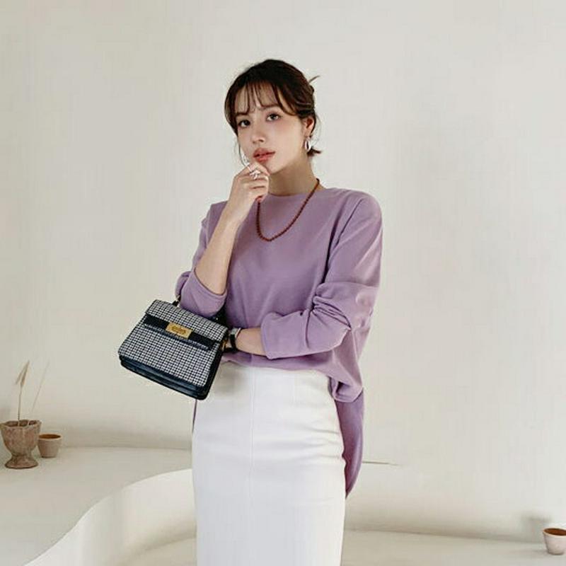 裏起毛バックスリットTシャツ・全4色・b65172 レディース 【tops】【韓国 ファッション トップス Tシャツ カットソー 長袖 ロングスリーブ ラウンドヘム 無地 ルーズ ゆったり オーバーサイズ 体型カバー カジュアル 秋 冬】【ハイホリHIHOLLI】