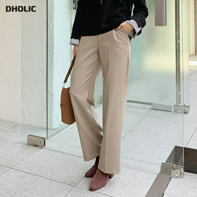 ロングスラックスパンツ・全2色・t65193 レディース 【pt】【韓国 ファッション ボトムス パンツ スラックス フルレングス 10分丈 十分丈 ストレート スリム 細身 ハイウエスト オフィス 仕事 通勤 職場 カジュアル 秋 冬】【ハイホリHIHOLLI】