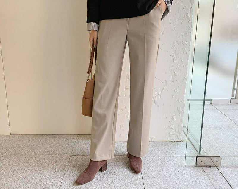 ロングスラックスパンツ・全2色・t65193 レディース 【pt】【韓国 ファッション ボトムス パンツ スラックス フルレングス 10分丈 十分丈 ストレート スリム 細身 ハイウエスト オフィス 仕事 通勤 職場 カジュアル 秋 冬】【ハイホリHIHOLLI】