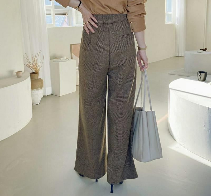 チェックワイドスラックス・全3色・t65194 レディース 【pt】【韓国 ファッション ボトムス パンツ スラックス ロング フルレングス 10分丈 十分丈 ワイド ストレート ツータック 体型カバー 脚長 着痩せ 効果 大人 カジュアル 秋 冬】【ハイホリHIHOLLI】