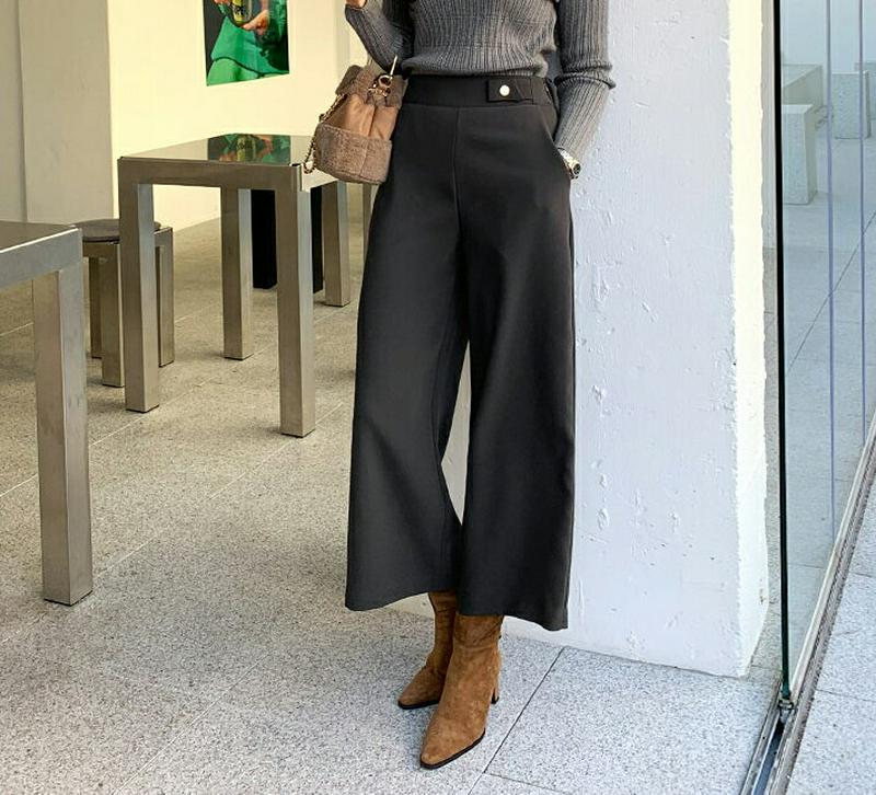 サイドボタンスラックス・全3色・b65192 レディース 【pt】【韓国 ファッション ボトムス スラックス パンツ 9分丈 九分丈 ストレート ワイド ハイウエスト オフィス オフィスカジュアル 無地 カジュアル 秋 冬】【ハイホリHIHOLLI】