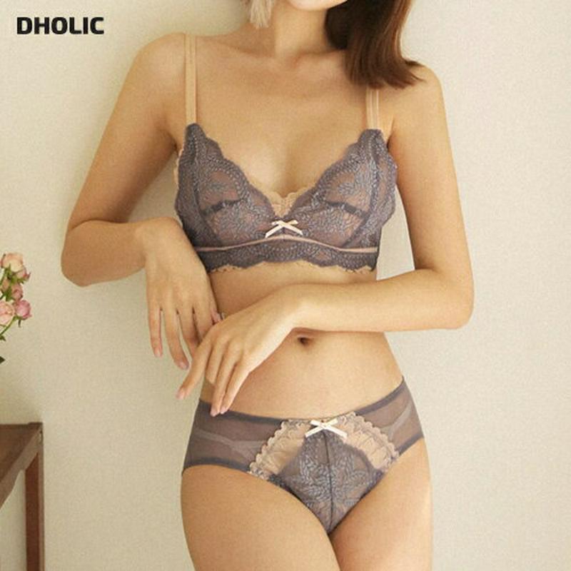 【初売りセール】リーフ配色レースブラ&ショーツSET・全4色・e44284 レディース【uw】【韓国 ファッション アンダーウェア ランジェリー 下着 セット 上下セット ブラ ブラジャー ショーツ パンツ 配色 レース リーフ ノンワイヤー 通気性 シアー 透け感 大人 ガーリー】