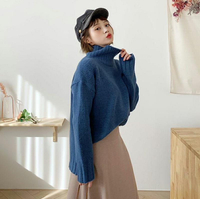 【只今15%OFF】ハイネックスリットヘムニット・全5色・b61876 レディース【tops】【韓国 ファッション トップス ニット ニットトップス ロングスリーブ 長袖 ハイネック スリット アンバランス丈 リブ シンプル 単色 無地 カジュアル ゆったり 秋 冬】