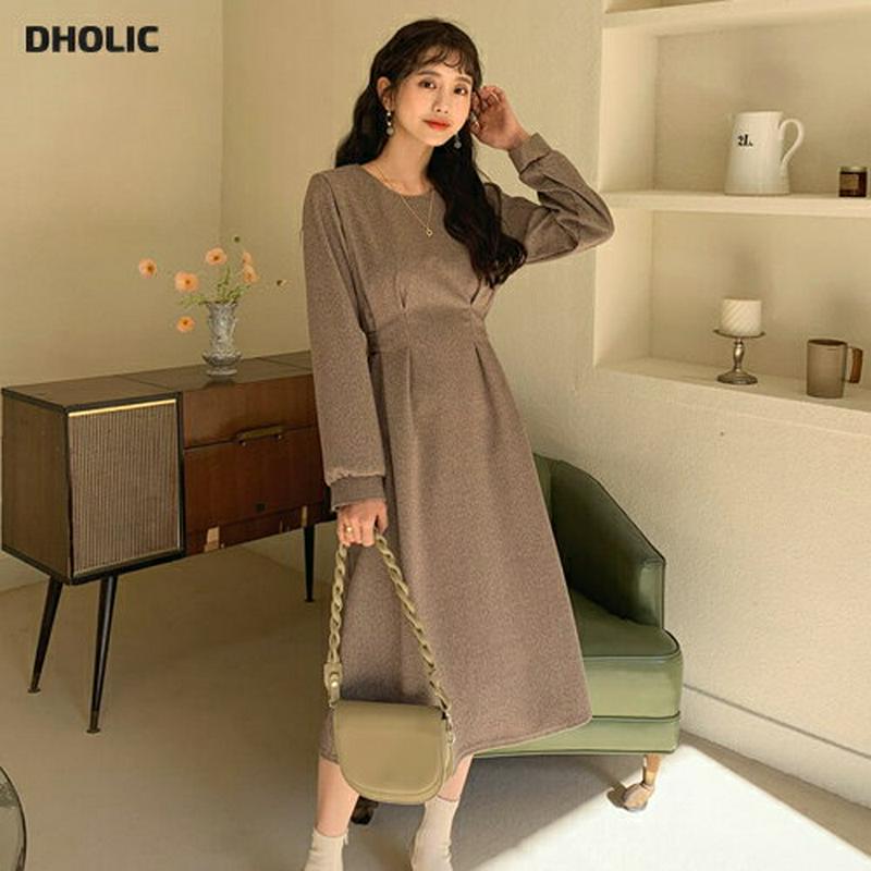 【只今15%OFF】ハウンドトゥースワンピース・全3色・t64512 レディース【ops】【韓国 ファッション ワンピース ロングワンピース 長袖 ロングスリーブ ラウンドネック ハウンドトゥース チェック柄 タック シック シンプル 大人 上品 秋 冬】