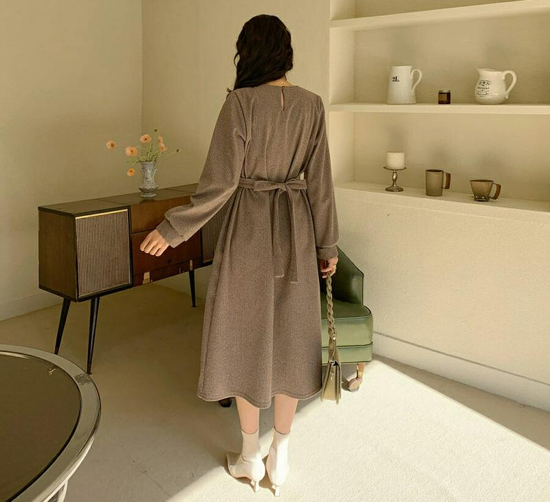 【只今15%OFF】ハウンドトゥースワンピース・全3色・t64512 レディース【ops】【韓国 ファッション ワンピース ロングワンピース 長袖 ロングスリーブ ラウンドネック ハウンドトゥース チェック柄 タック シック シンプル 大人 上品 秋 冬】