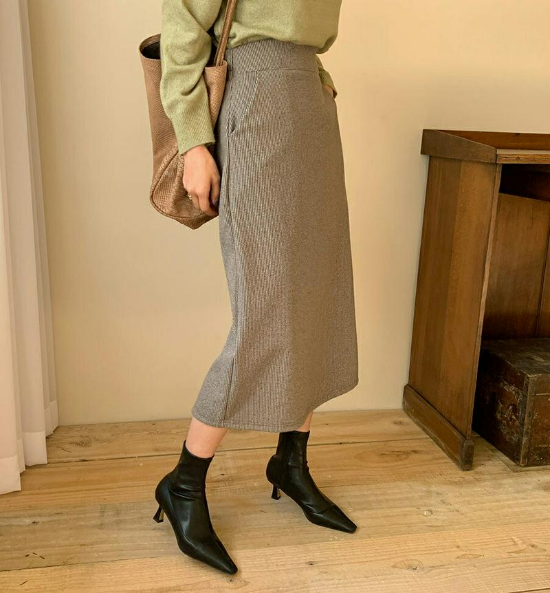 【只今10%OFF】裏起毛ハウンドトゥーススカート・全3色・t64488 レディース【sk】【韓国 ファッション ボトムス スカート ロング丈 ロングスカート チェック柄 ハウンドトゥース 裏起毛 バックゴム Hライン スリット ポケット シンプル 大人 秋 冬】