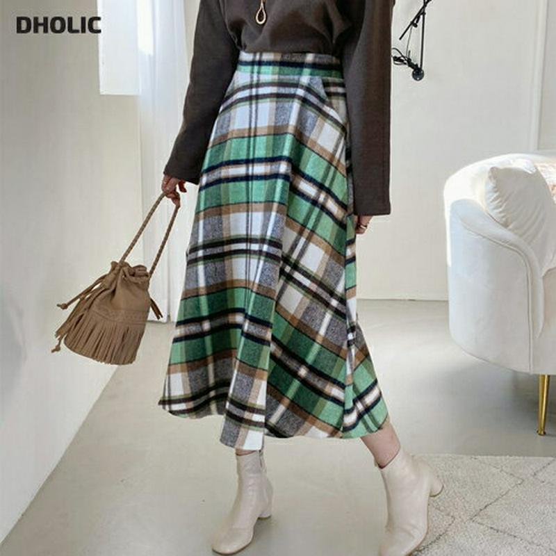 【只今10%OFF】チェックAラインスカート・全3色・b65190 レディース 【sk】【韓国 ファッション ボトムス スカート ロング フレア パターン 柄 チェック タータンチェック レトロ ビンテージ カジュアル 秋 冬】【ハイホリHIHOLLI】