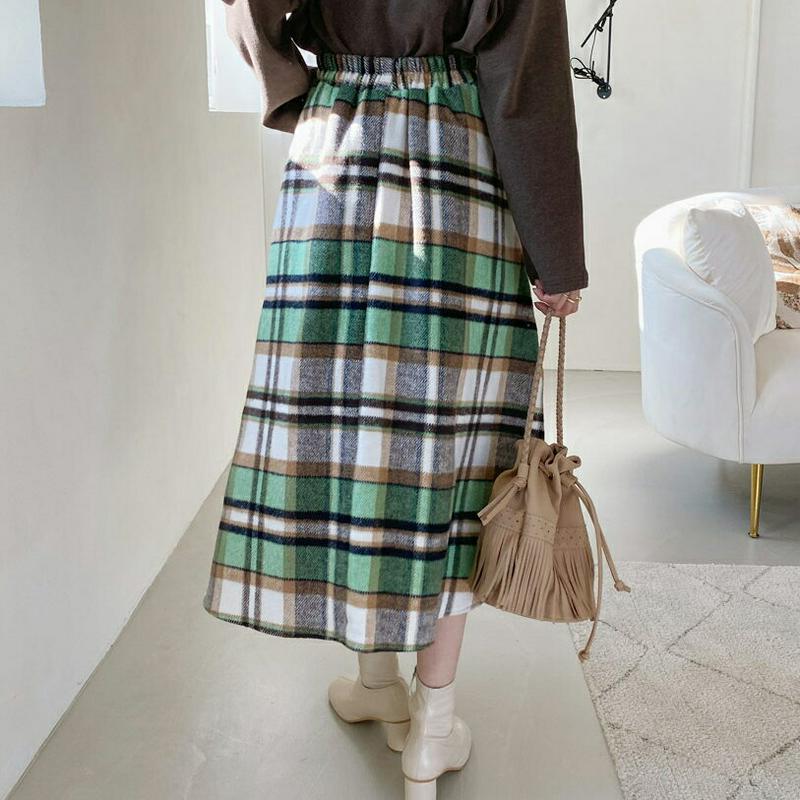 【只今10%OFF】チェックAラインスカート・全3色・b65190 レディース 【sk】【韓国 ファッション ボトムス スカート ロング フレア パターン 柄 チェック タータンチェック レトロ ビンテージ カジュアル 秋 冬】【ハイホリHIHOLLI】