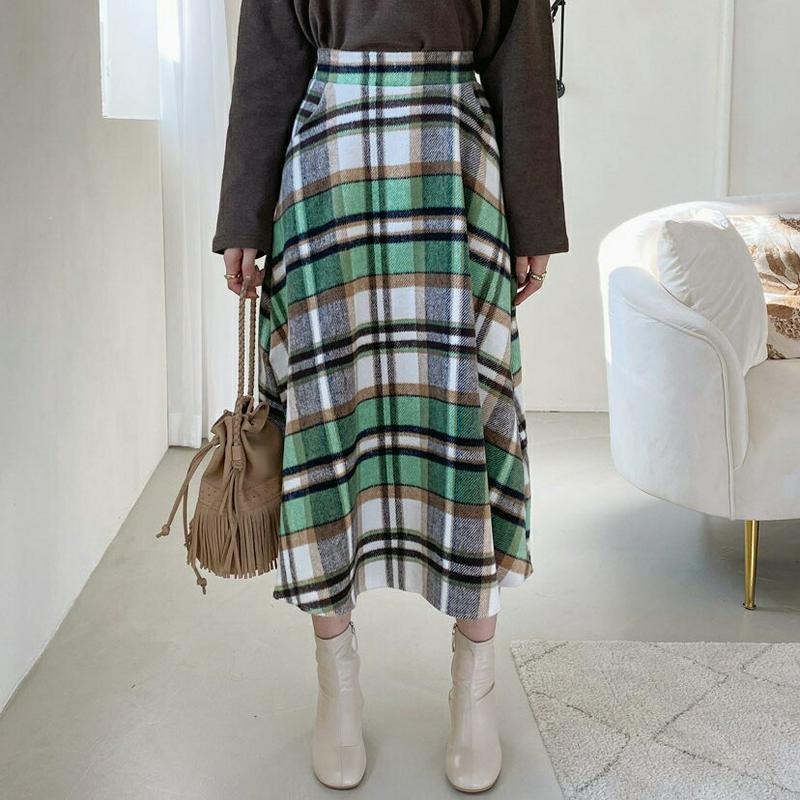 【只今10%OFF】チェックAラインスカート・全3色・b65190 レディース 【sk】【韓国 ファッション ボトムス スカート ロング フレア パターン 柄 チェック タータンチェック レトロ ビンテージ カジュアル 秋 冬】【ハイホリHIHOLLI】