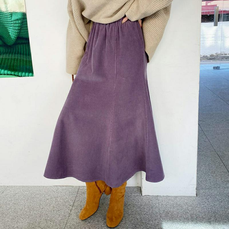 【只今10%OFF】コーデュロイフレアスカート・全3色・b65189 レディース 【sk】【韓国 ファッション ボトムス スカート ロング マキシ フレア Aライン 無地 ビンテージ エレガント 上品 大人 カジュアル 秋 冬】【ハイホリHIHOLLI】