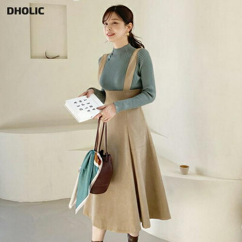 レースアップフレアワンピース・全2色・t65179 レディース 【ops】【韓国 ファッション ワンピース ロング フレア Aライン ノースリーブ スリーブレス ジャンパースカート ロングスカート 無地 カジュアル 秋 冬】【ハイホリHIHOLLI】