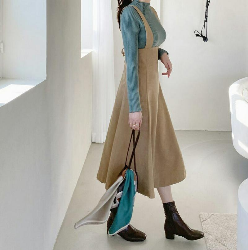 レースアップフレアワンピース・全2色・t65179 レディース 【ops】【韓国 ファッション ワンピース ロング フレア Aライン ノースリーブ スリーブレス ジャンパースカート ロングスカート 無地 カジュアル 秋 冬】【ハイホリHIHOLLI】