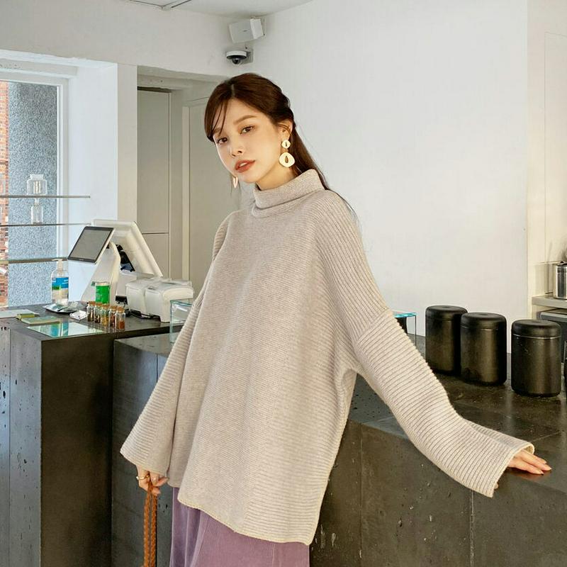 【只今15%OFF】ルーズタートルネックニット・全3色・t65169 レディース 【tops】【韓国 ファッション トップス ニット ハイネック 長袖 ルーズ ゆったり オーバーサイズ 体型カバー お尻カバー ロング 着込み カジュアル 秋 冬】【ハイホリHIHOLLI】